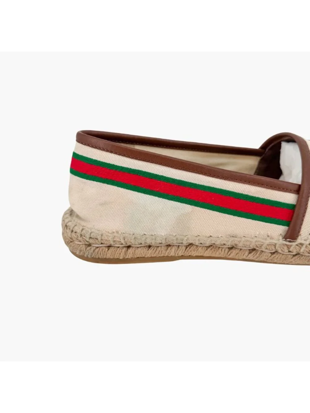 Gucci Interlocking GG Web Espadrille Flats Beige Canvas Size 41 US 11 Women’s